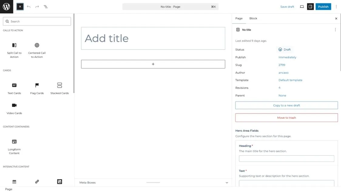 The full component list in WordPress.