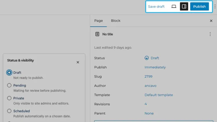 Screen shot showing save status button
