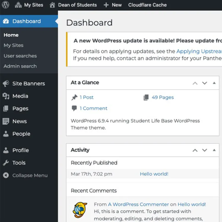 The sidebar in the WordPress interface.